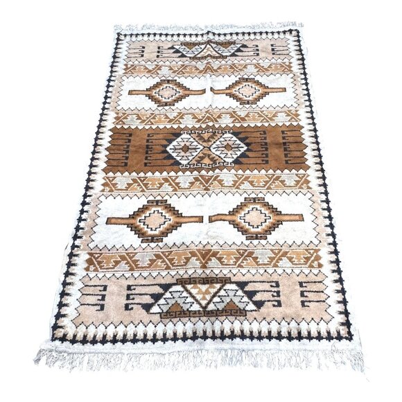 Authentic Tribal Geometric Wool Area Rug Southwestern Neutral Tones Design 69x45 - Picture 1 of 3